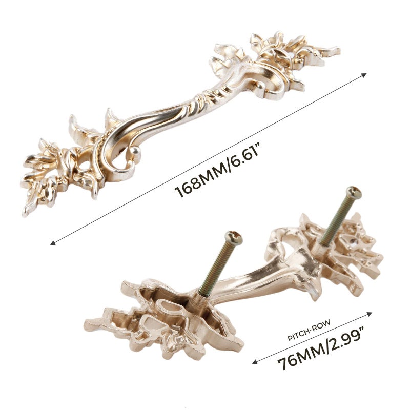 Mgoodoo 5PCS 6.6" French Provincial Drawer Pulls, Antique Gold Furniture Pulls Retro Vintage European Style Handles for Cabinets Dresser Gates Door Closet Cupboard Kitchen Hardware - Image 2